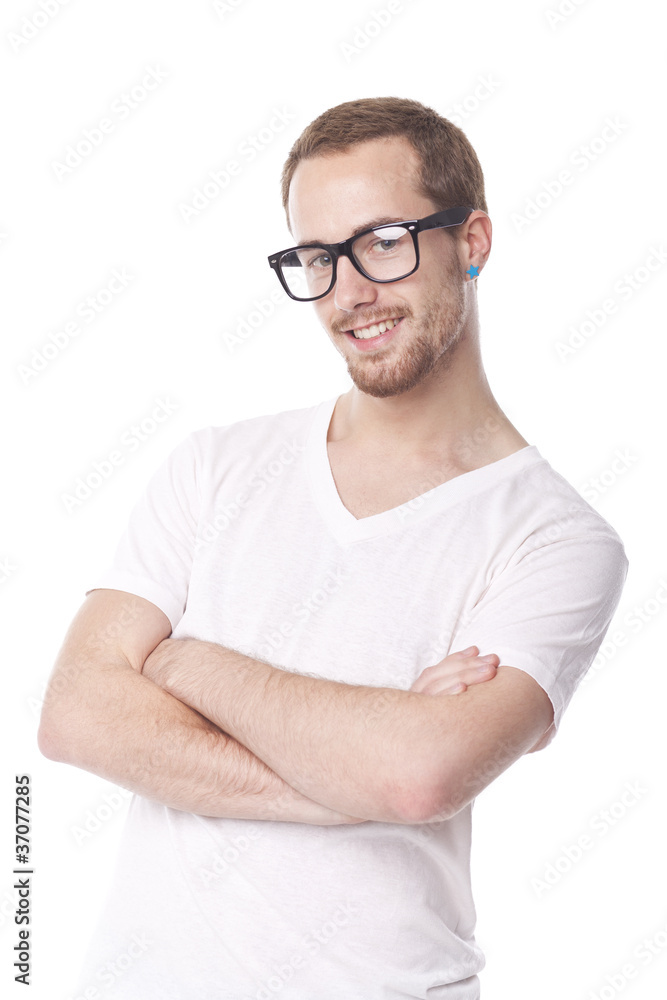 Good Looking Man With Retro Nerd Glasses Smiling Good Looking Man With Retro Nerd Glasses Smiling