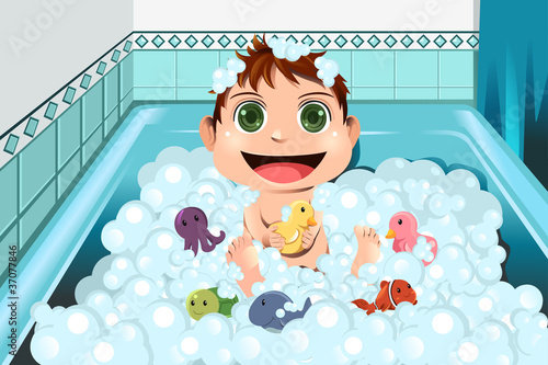 Baby taking bubble bath