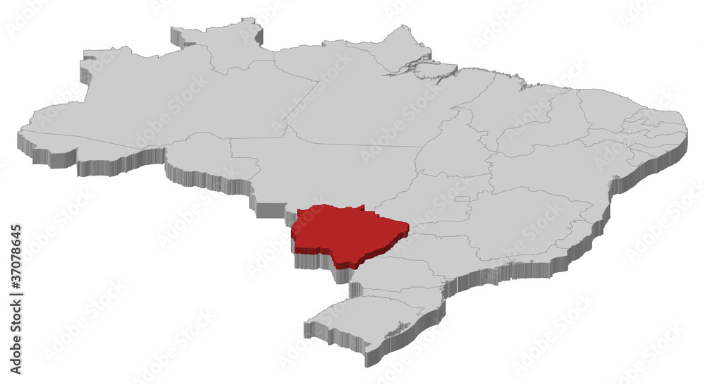 Map of Brazil, Mato Grosso do Sul highlighted