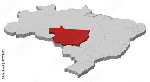Map of Brazil, Mato Grosso highlighted