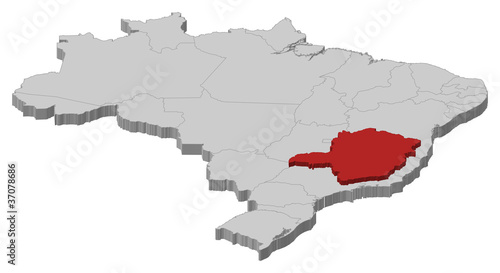 Map of Brazil, Minas Gerais highlighted