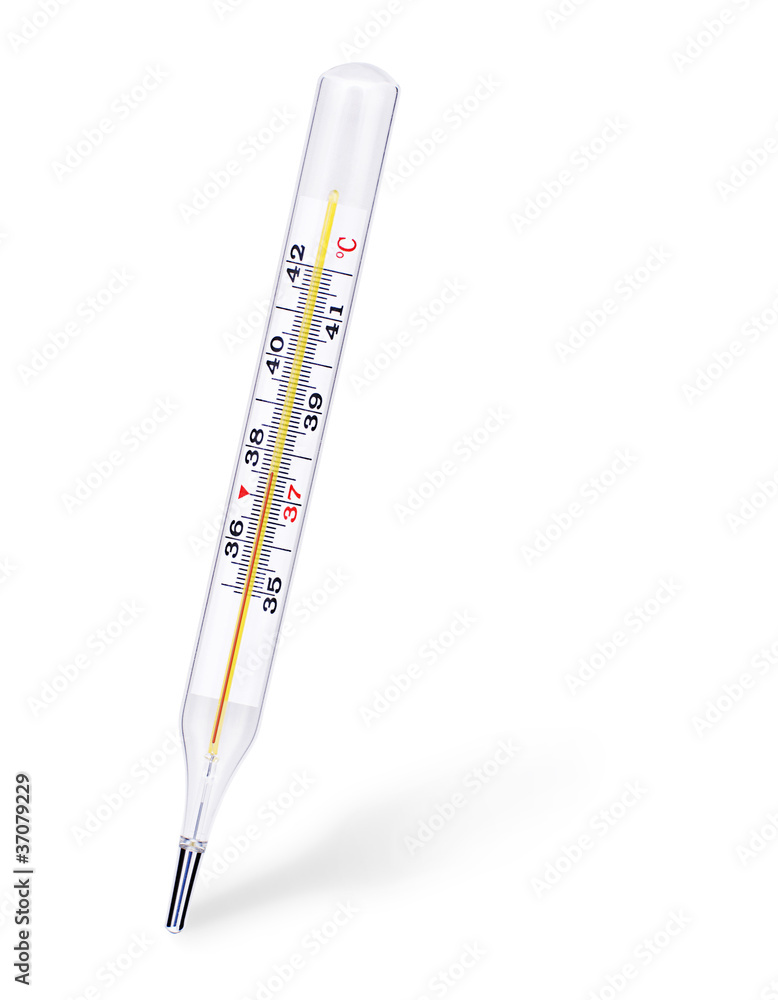 Medical mercury thermometer isolated on white