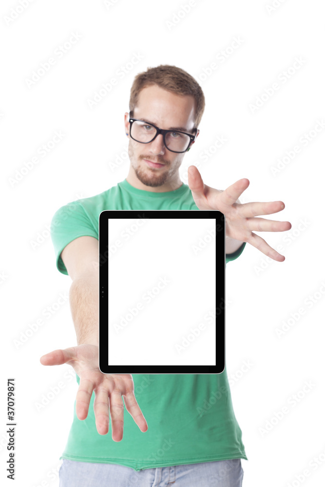 Good Looking Smart Nerd Man With Tablet Computer Good Looking Smart Nerd Man With Tablet Computer