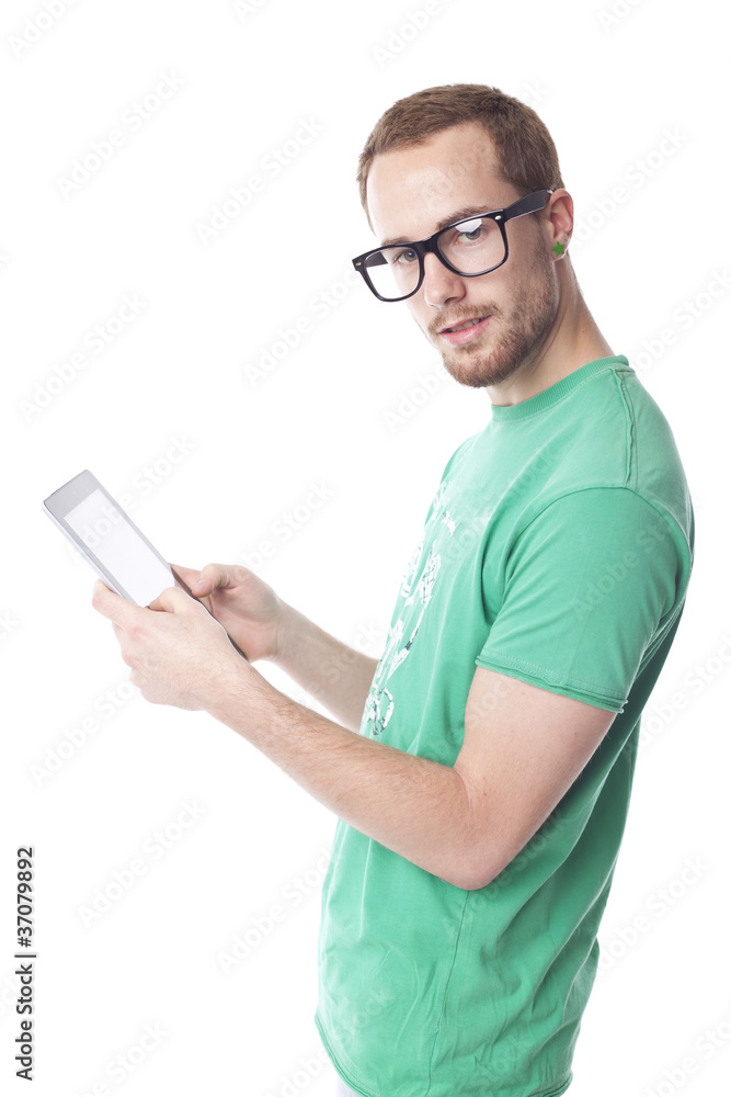 Good Looking Smart Nerd Man With Tablet Computer Good Looking Smart Nerd Man With Tablet Computer