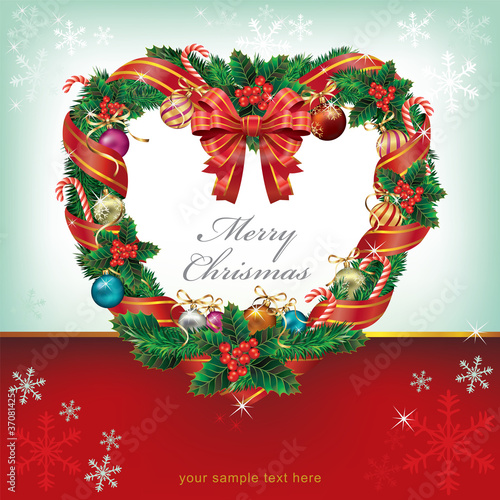 Heart Shaped Wreath Christmas Decoration. Vector