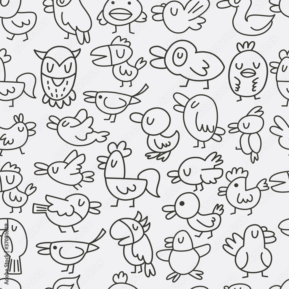 hand draw bird seamless pattern