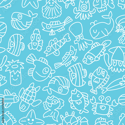 cartoon hand draw fish seamless pattern