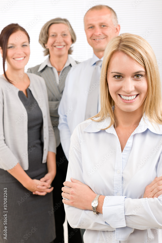 Business team young woman with mature colleagues Business team young woman with mature colleagues