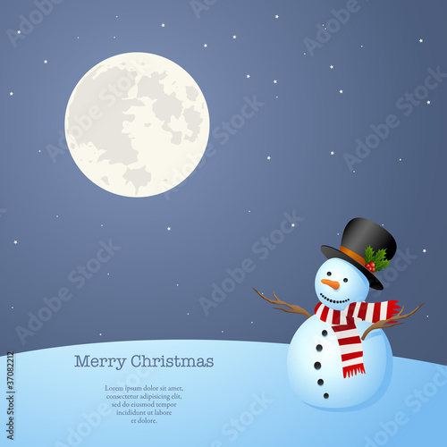 Snowman at night staring at the Moon © YbYt Design