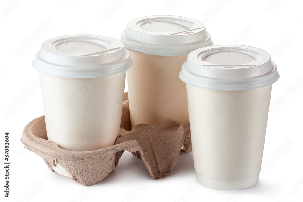 Three disposable coffee cups with plastic lid Three disposable coffee cups with plastic lid