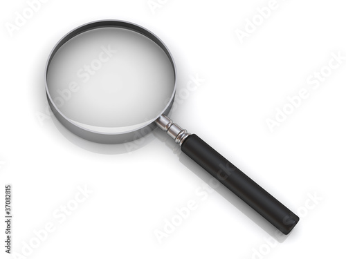 Magnifying glass on white with reflection
