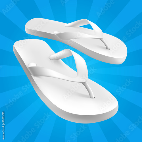 White sandals on blue background