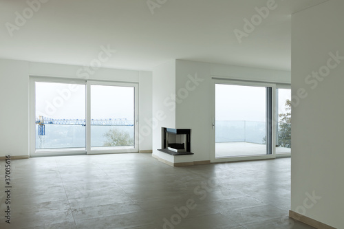 new apartement  large space with fireplace  window