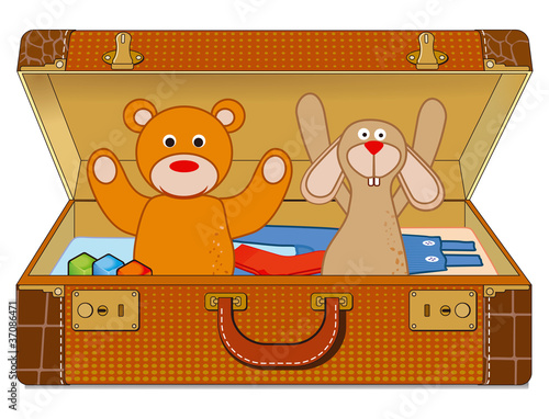 Koffer mit Stofftieren