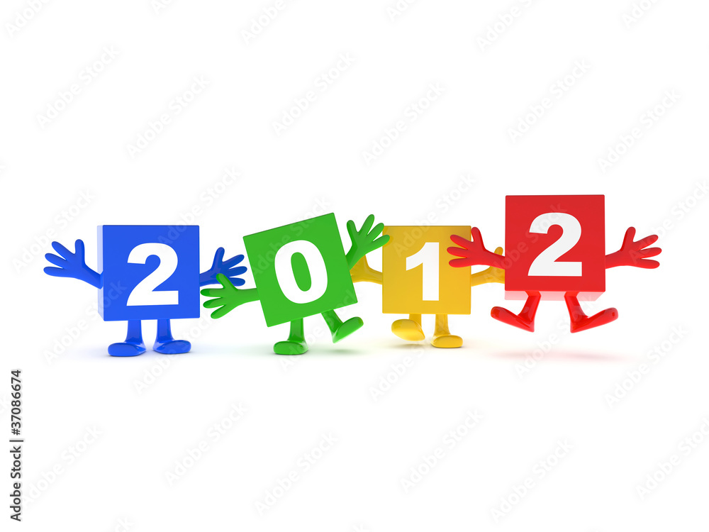 2012 calendar background - happy colored cubes with hands up