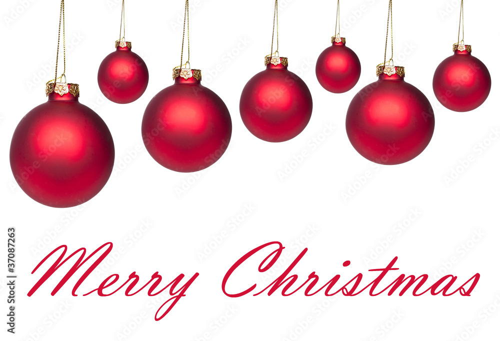 Set of red hanging Christmas balls isolated on white Set of red hanging Christmas balls isolated on white