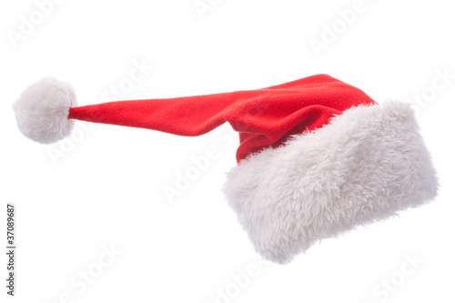 red Santa Claus hat on white background