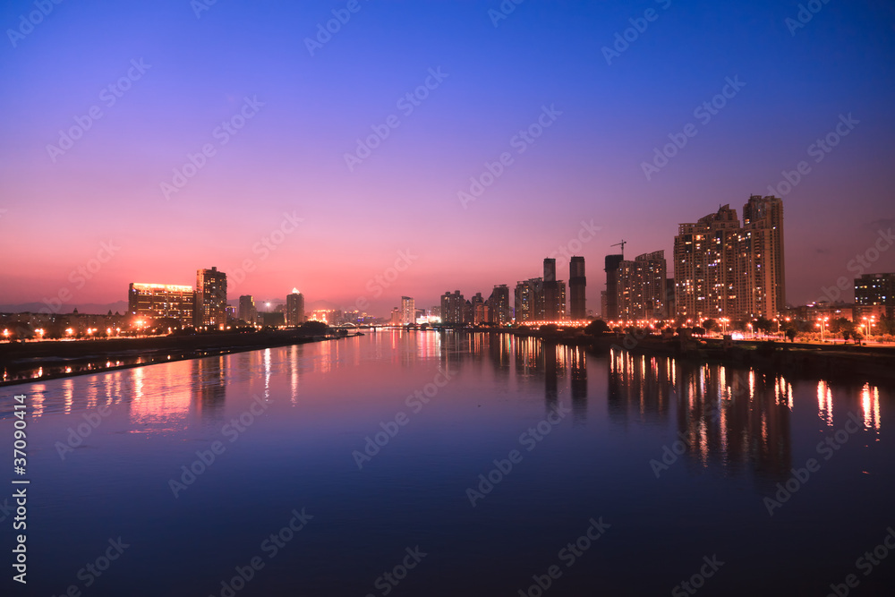City skyline at twilight