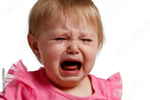 Girl Crying on White Background