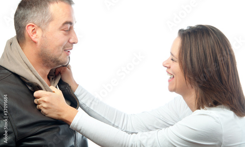 Young couple talking, laughing and joking
