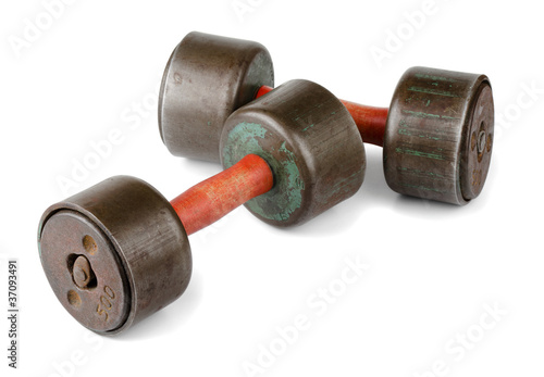 Pair of old rusty dumbbels