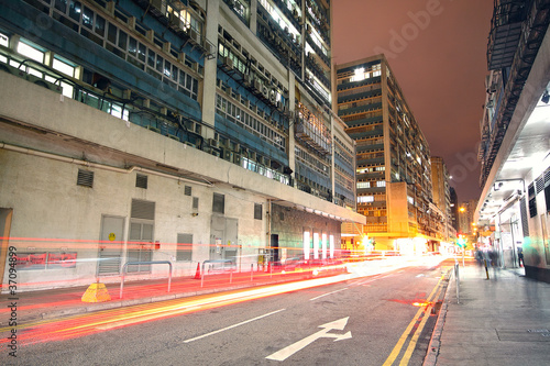 Photography traffic downtown area at night, hongkong