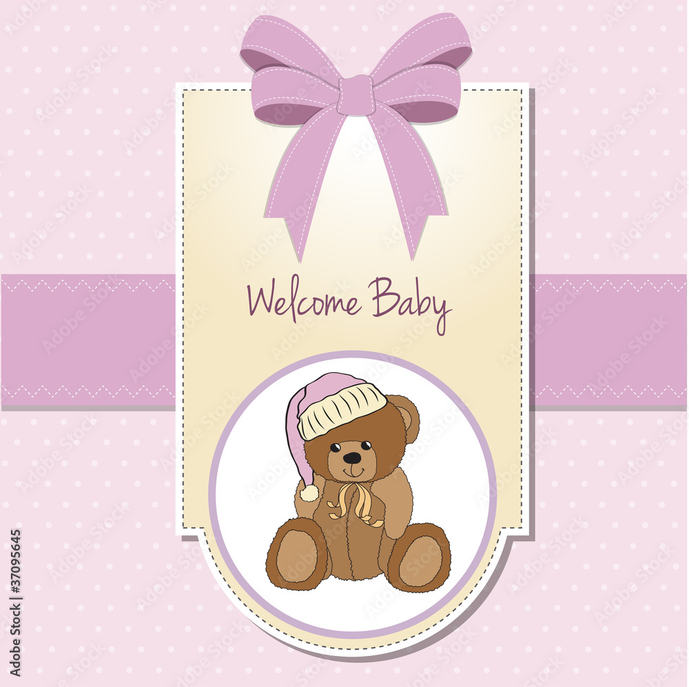 Fototapeta premium baby greeting card with sleepy teddy bear