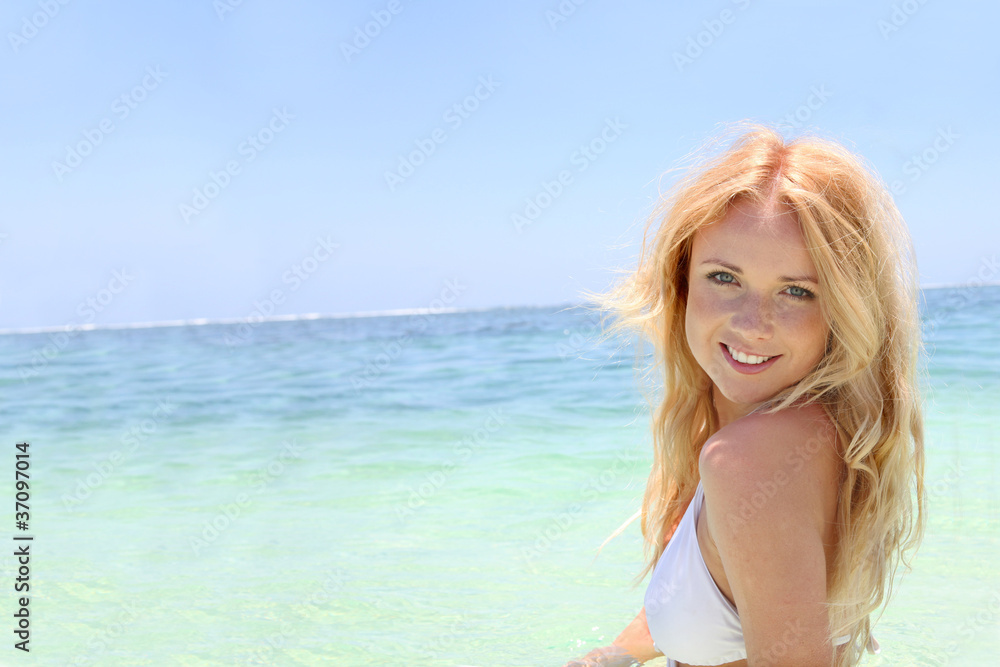 Beautiful blond woman in ocean water Beautiful blond woman in ocean water