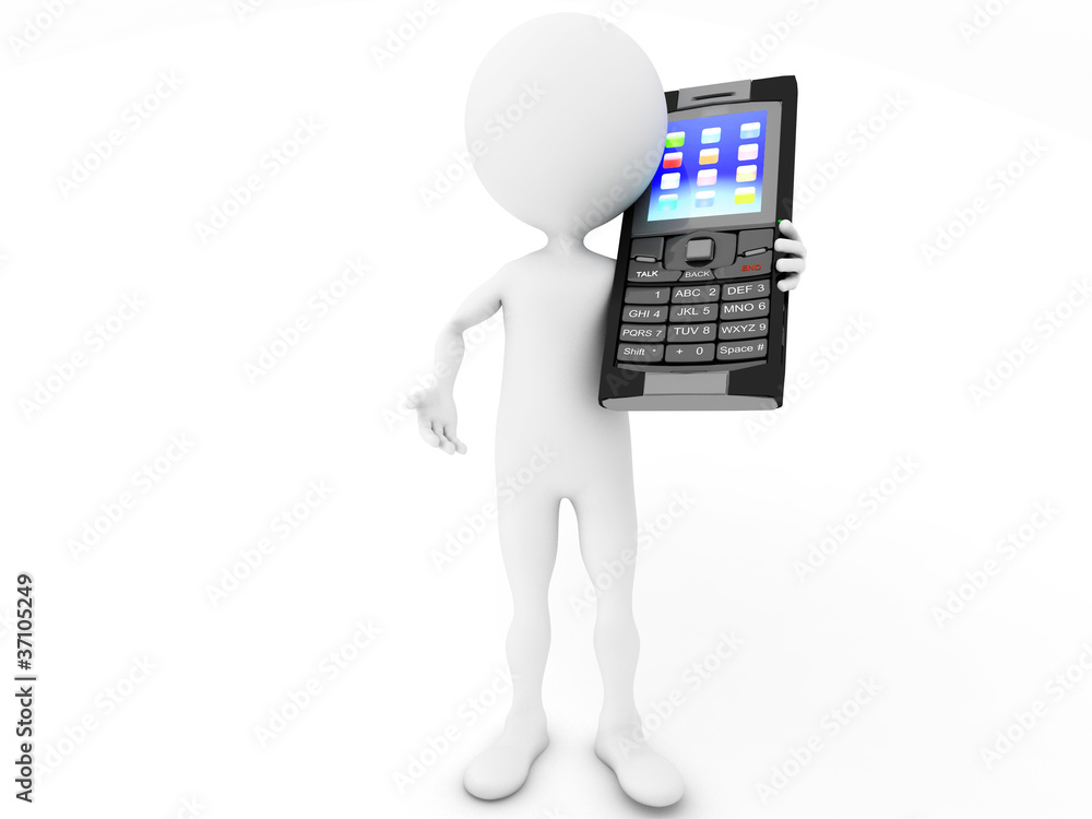 Men with mobile phone on white isolated background. 3d Men with mobile phone on white isolated background. 3d