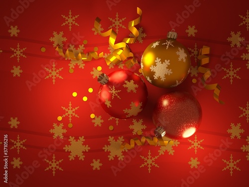 Christmas balls on red paper