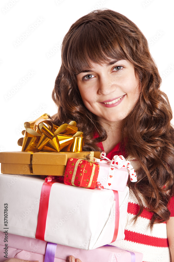 Beautiful brunette girl with present box. Beautiful brunette girl with present box.