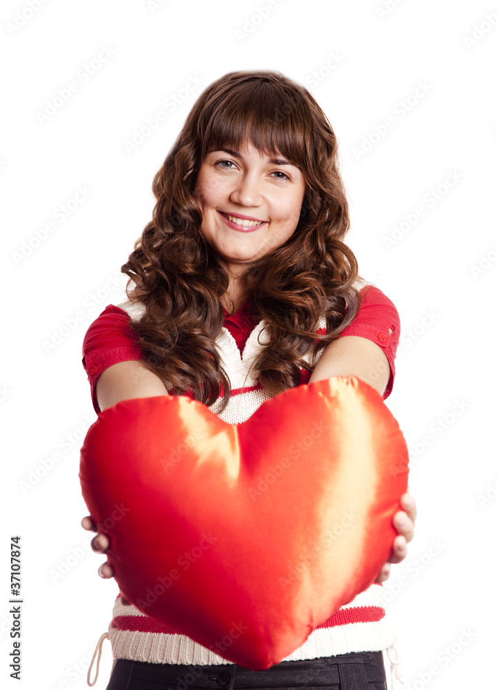 Beautiful brunette girl with toy heart. Photo for st. Valentine Beautiful brunette girl with toy heart. Photo for st. Valentine
