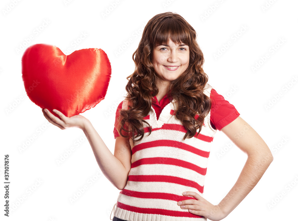 Beautiful brunette girl with toy heart. Photo for st. Valentine Beautiful brunette girl with toy heart. Photo for st. Valentine
