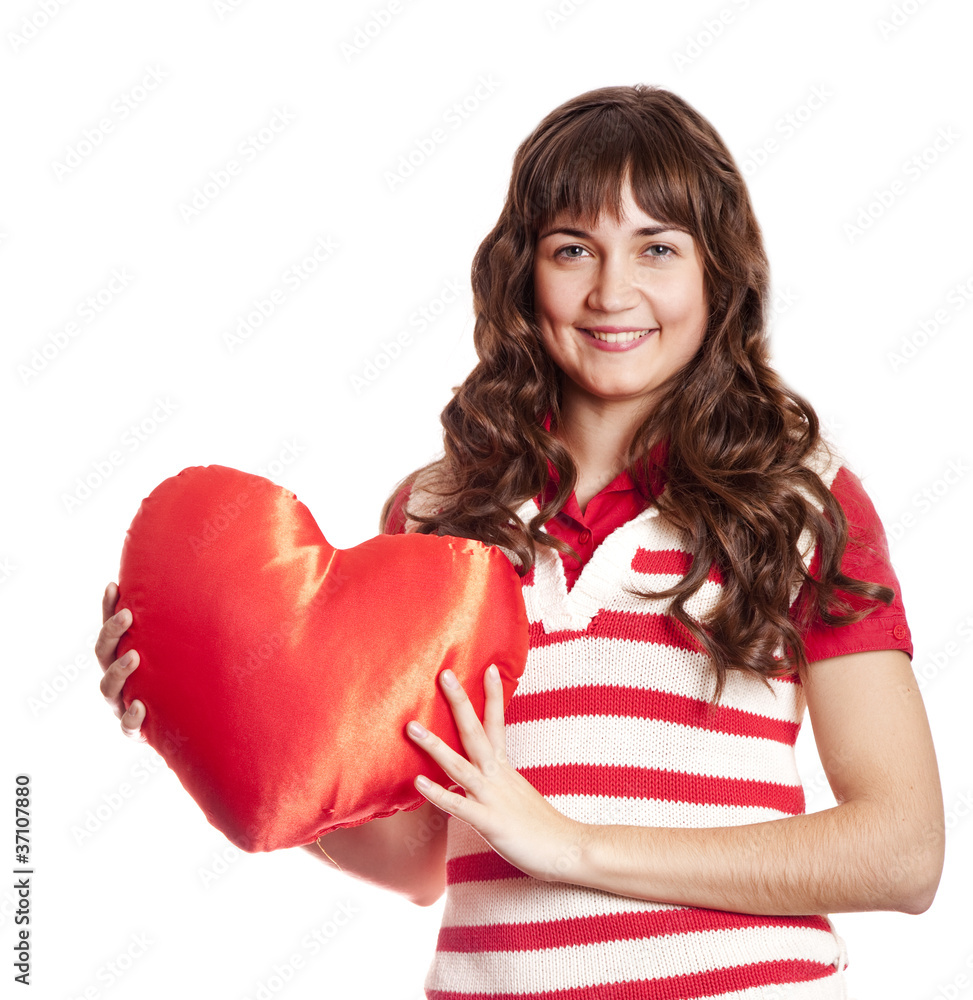 Beautiful brunette girl with toy heart. Photo for st. Valentine Beautiful brunette girl with toy heart. Photo for st. Valentine