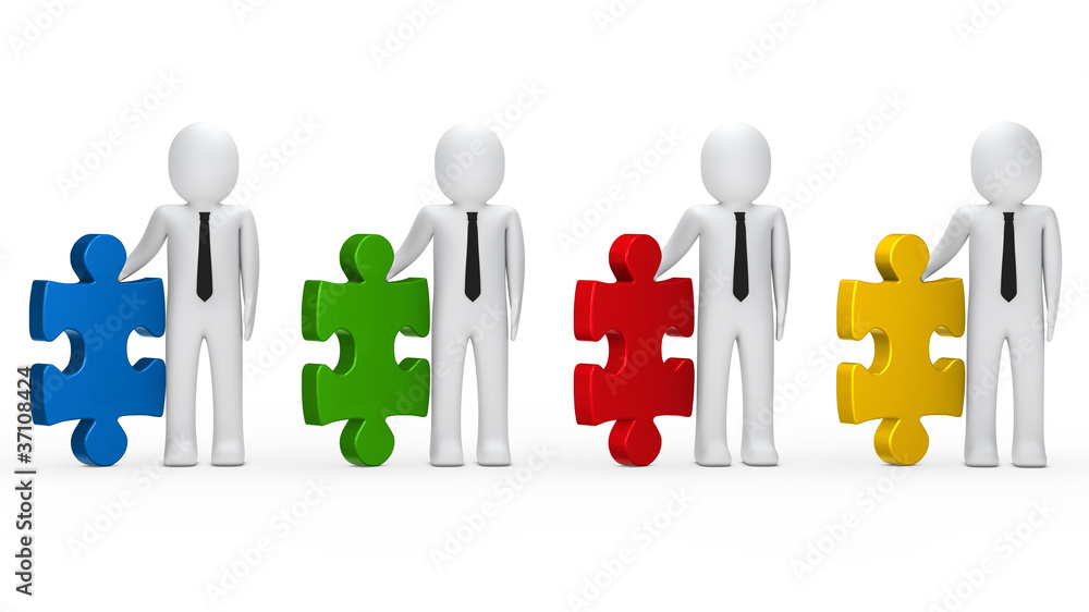 Businessmen hold puzzle Businessmen hold puzzle