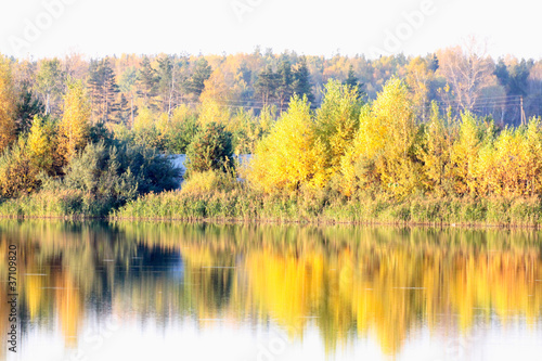 Colorful autumn trees fortress at the river front © Andrei Starostin