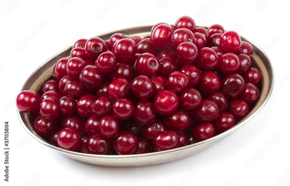 Bowl with ripe cherries. Isolated on a white background. Bowl with ripe cherries. Isolated on a white background.