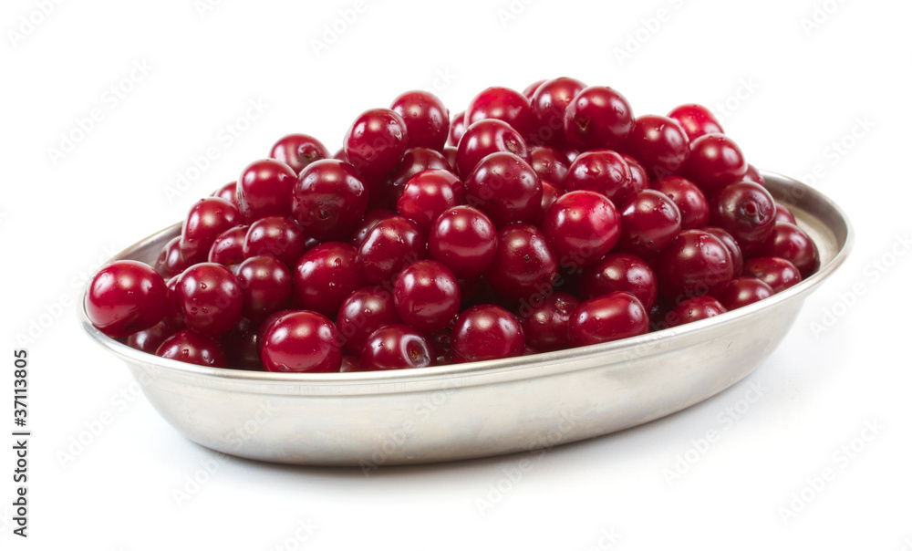 Bowl with ripe cherries. Isolated on a white background. Bowl with ripe cherries. Isolated on a white background.