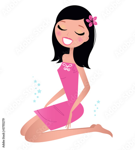 Wellness relaxing woman in towel isolate on white.