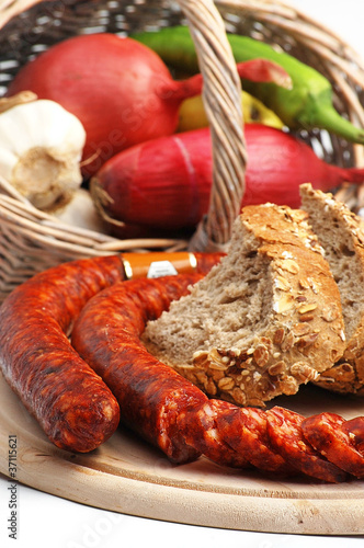 Traditional Romanian sausage with some of its ingredients!