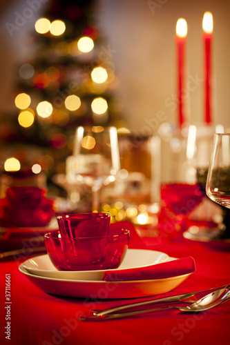 Empty christmas dinner table