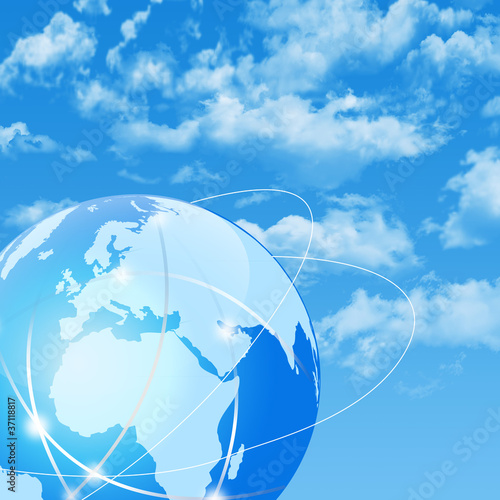 世界のネットワークと青空