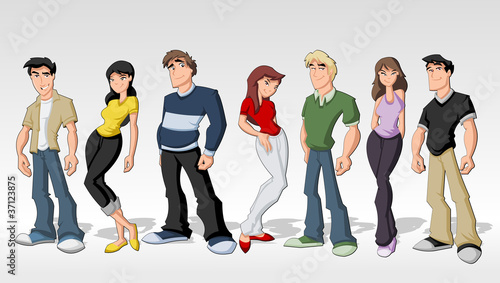 Group cartoon teenagers. Teen people.