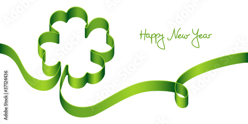 Green Bow Clover-Leaf "Happy New Year"