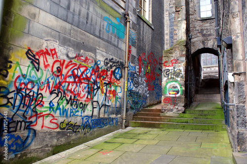Back alley with graffiti, Edinburgh, Scotland