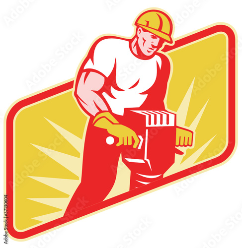Construction Worker Drilling with Jack Hammer