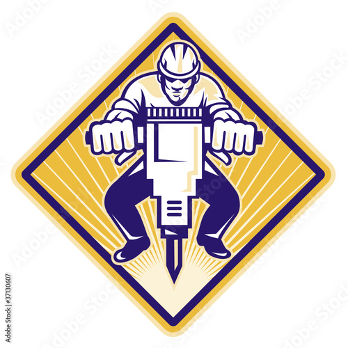 Construction Worker Drilling with Jack Hammer
