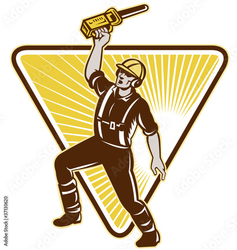 Tree Trimmer Arborist Holding A Chainsaw