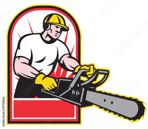 Tree Trimmer Arborist Holding A Chainsaw