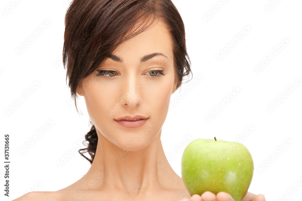 young beautiful woman with green apple young beautiful woman with green apple